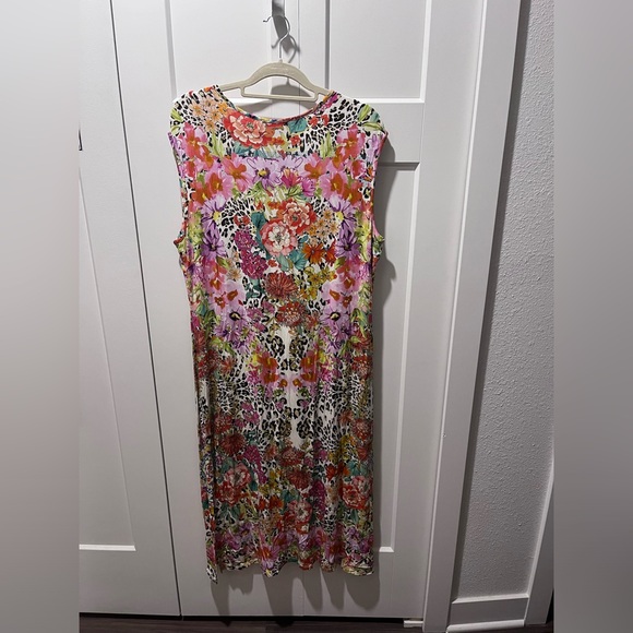 JOHNNY WAS NWT AUTHENTIC WILD GARDEN HIGH SLIT KNIT CAP SLEEVES MIDI DRESS - Picture 10 of 16